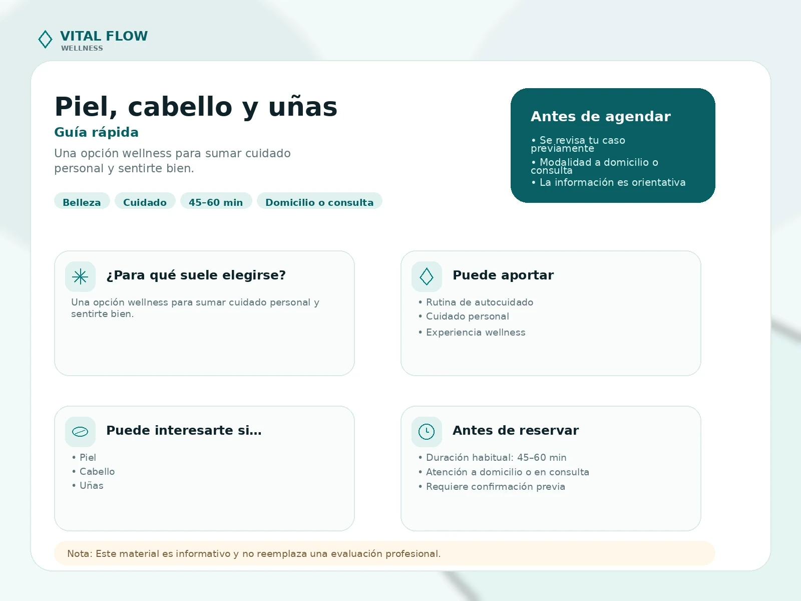Guía informativa del servicio Piel, cabello y uñas